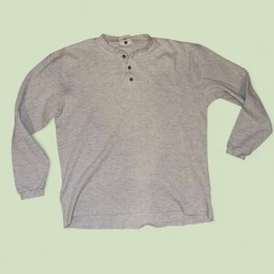 Gray Long Sleeve Waffle Henley Long Sleave Shirt Vintage 90s Made In Canada